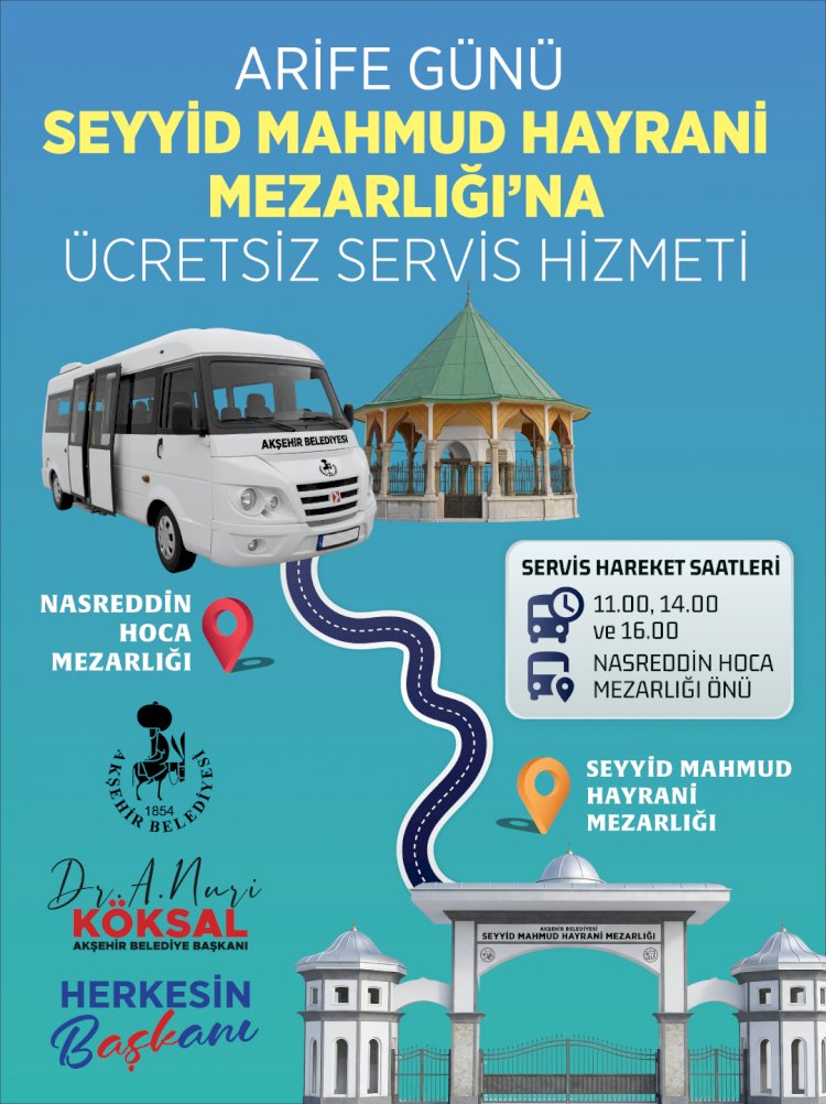 Akşehir’de Arife Günü Mezarlık Ziyaretlerine Ücretsiz Servis Kolaylığı